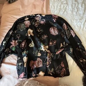Black floral blouse